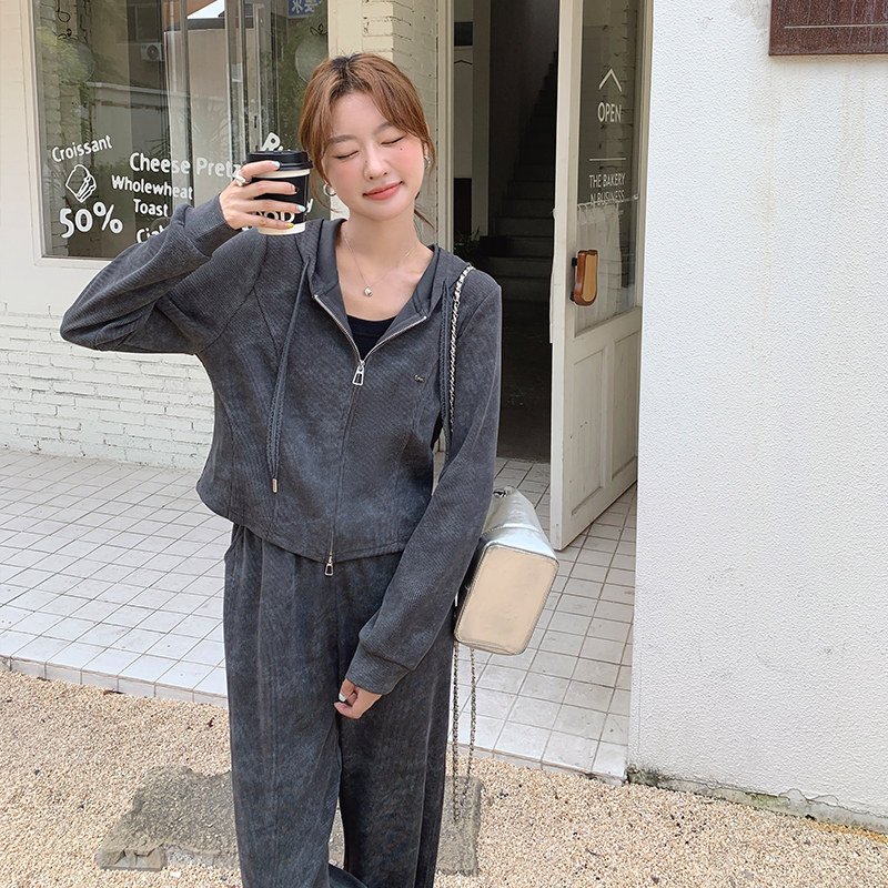 深灰色卫衣运动套装女秋季2024新款韩系显瘦松弛感休闲长裤两件套,女装套装/套裙,浙宝113