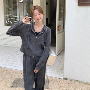 深灰色卫衣运动套装女秋季2024新款韩系显瘦松弛感休闲长裤两件套图片