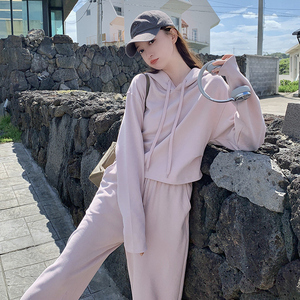 韩版盐系减龄连帽卫衣套装女2025春秋季新款宽松显瘦阔腿裤两件套图片