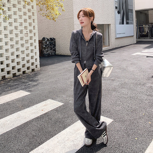 深灰色卫衣运动套装女秋季2024新款韩系显瘦松弛感休闲长裤两件套