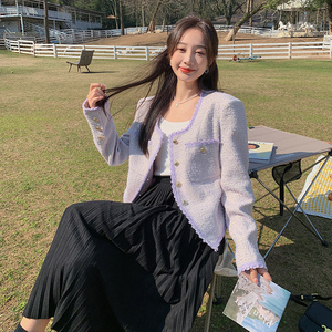 紫色小香风短外套女2024春新款法式名媛小个子高级感显瘦气质上衣图片