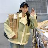 超好看绿色短款立领羊羔毛外套女秋冬2025新款麂皮绒皮毛一体夹克，女装皮草，浙宝113