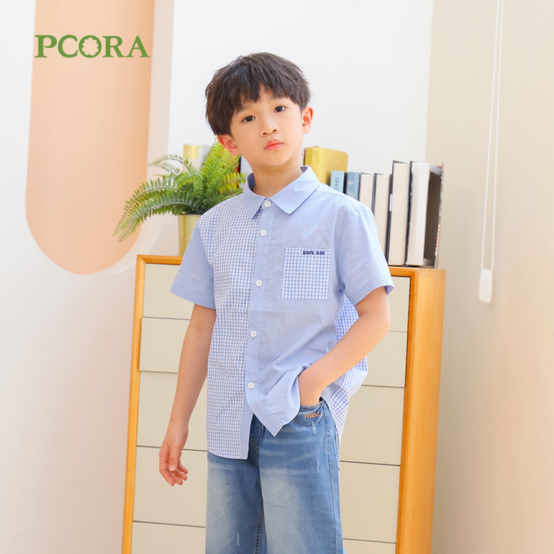 巴柯拉专柜同款男童纯棉蓝衬衫