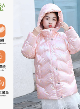 巴柯拉专柜女童羽绒服90白鸭绒中大童连帽中长款加厚防风保暖外套