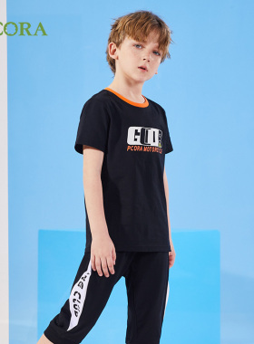 巴柯拉专柜同款儿童短袖t恤男童中大童纯棉圆领印花黑色宽松上衣