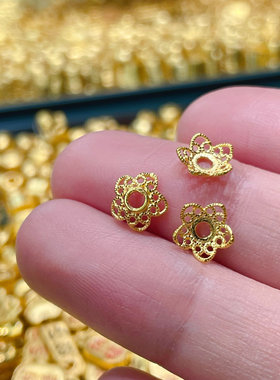 纯金黄金实心隔片转运珠999足金花托镂空藏式法器垫片串手链固珠