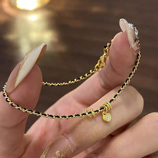 水贝珠宝礼物18k金编绳法国红绳au750真金爱心葫芦手链泡泡手串