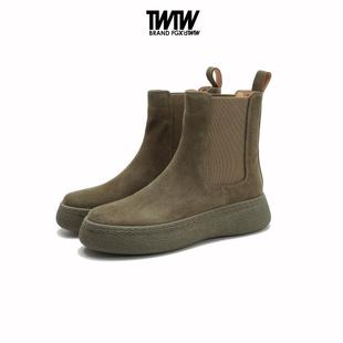 TWTW复古厚底磨砂皮马丁靴女2024新款 秋冬百搭炸街套筒切尔西短靴
