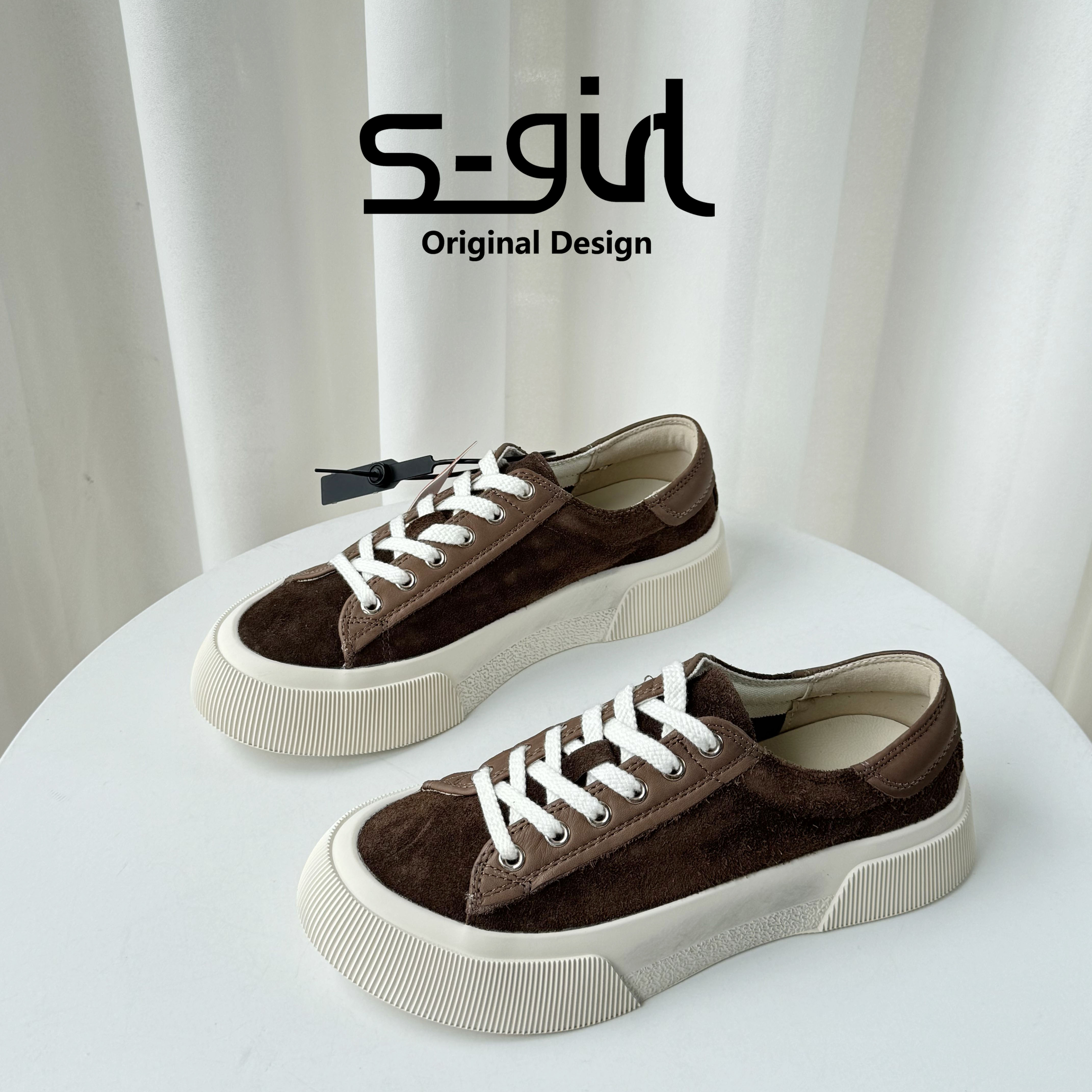 SGIRLTWTW复古厚底牛皮板鞋女