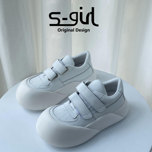 SGIRL TWTW魔术贴大头厚底鞋子女ins潮百搭小众面包鞋2025小白鞋