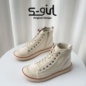TWTW时尚 高帮帆布鞋 女2025新款 SGIRL 侧拉链简约百搭透气休闲鞋 潮