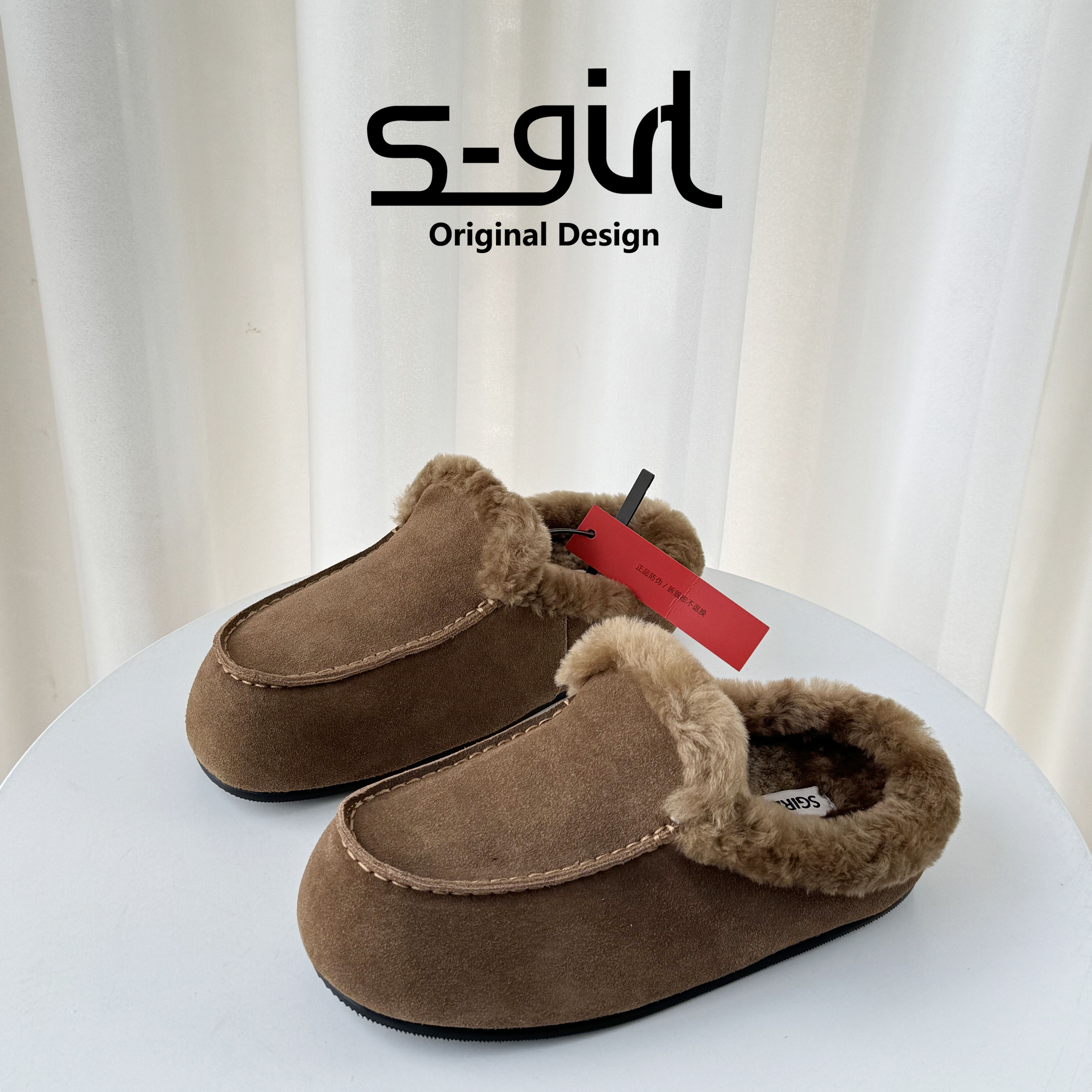 SGIRLTWTW磨砂皮穆勒半拖鞋女