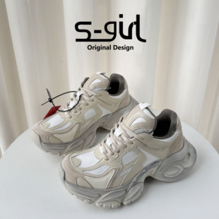 SGIRL TWTW复古擦色松糕老爹鞋女2026新款百搭时尚厚底休闲运动鞋