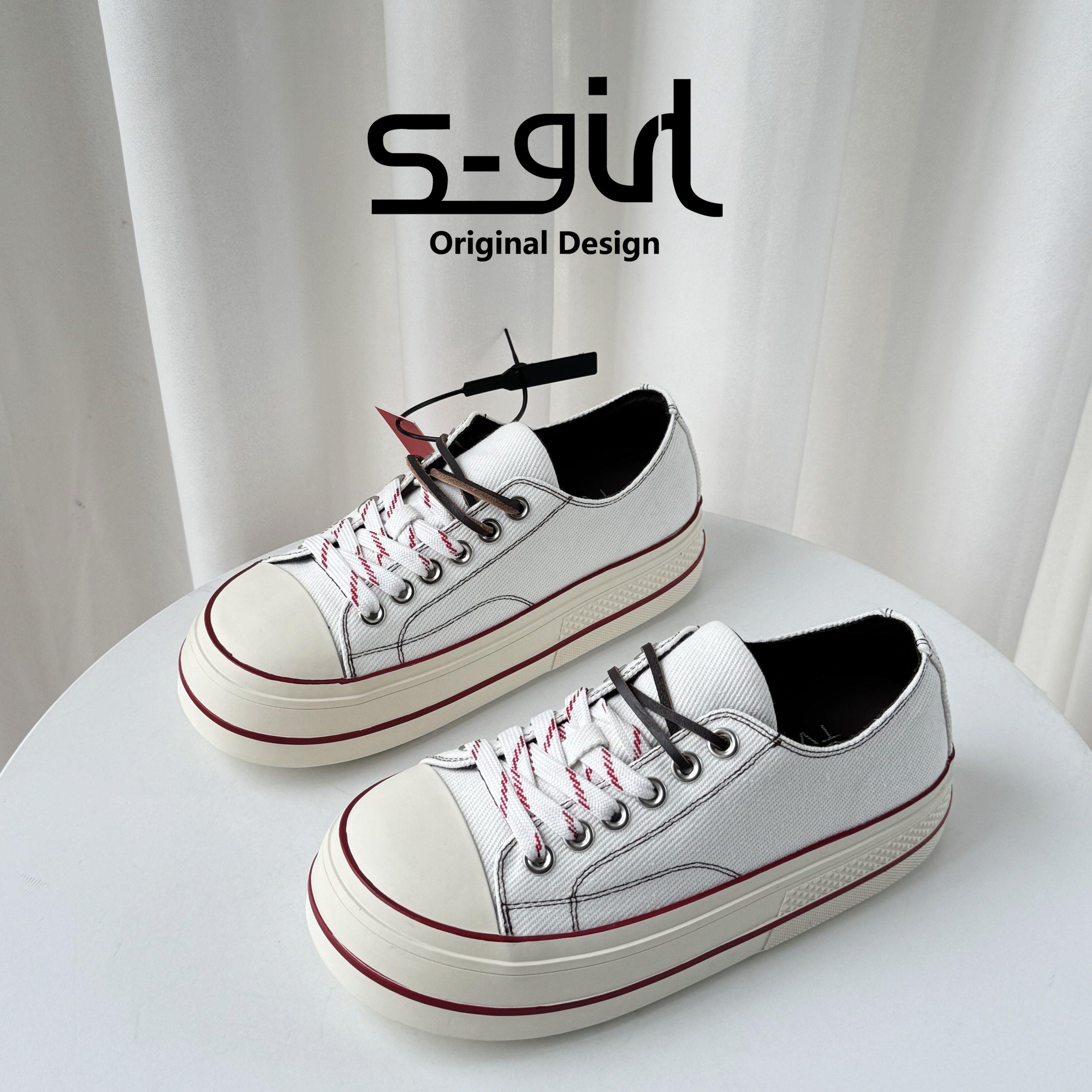 SGIRLTWTW厚底双鞋带面包帆布鞋