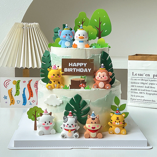 烘焙蛋糕装饰老虎大象长颈鹿猴子大白鹅摆件森系动物卡通可爱插件