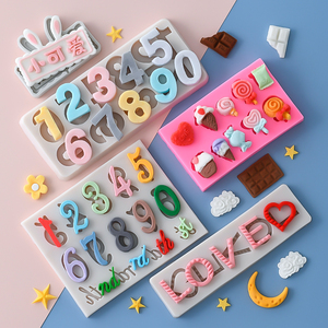 巧克力翻糖蛋糕模具五角星爱心华夫饼干浮雕数字生日快乐硅胶模具
