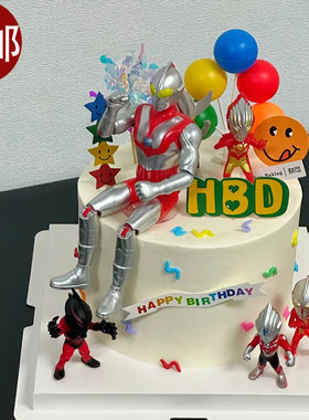 网红男孩变形超人蛋糕装饰摆件韩式儿童生日快乐卡通烘焙插牌插件