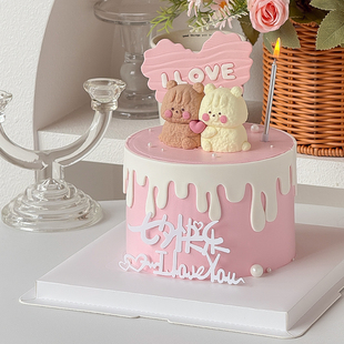 七夕情人节软胶拥抱小熊蛋糕装饰摆件iloveyou翻糖切模模具压模