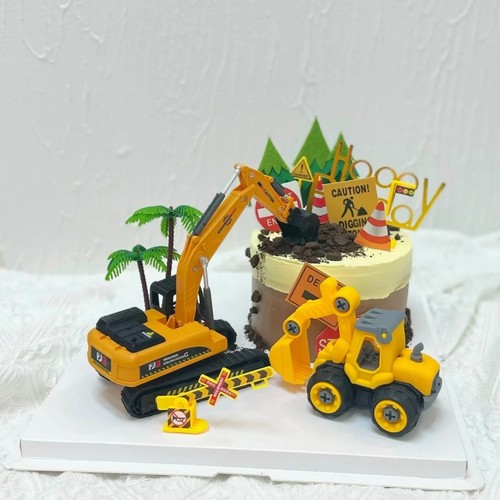 网红大号挖掘机生日蛋糕装饰玩具