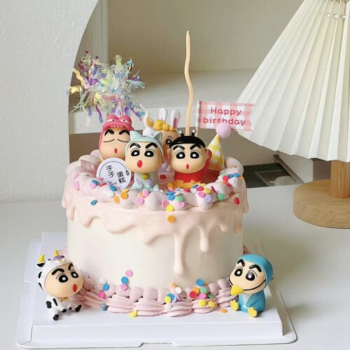 网红ins儿童蛋糕装饰摆件搞怪蜡笔小新男孩生日甜品烘焙装扮插件