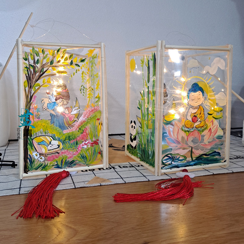 筷子变废为宝手工绘画古风灯笼