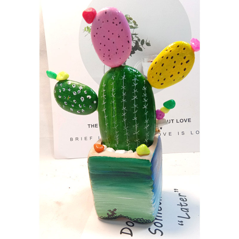 花盆手工石头画仙人掌盆栽diy幼儿园亲子手绘变废为宝美术摆件