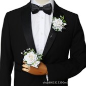 蔚然高档欧式 复古仿真玫瑰新娘伴娘结婚手腕花 新郎伴郎婚礼胸花