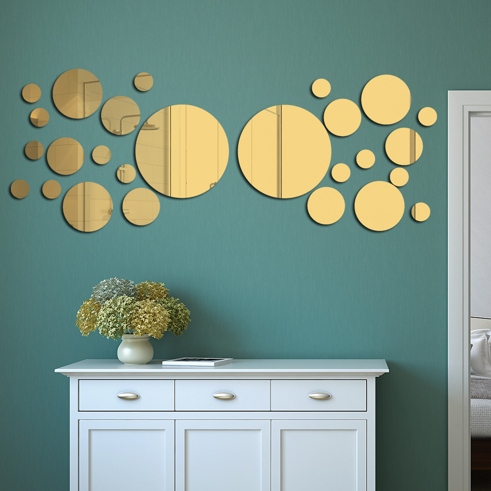 亚克力圆形水晶镜面墙贴客厅卧室卫生间防水自粘贴画墙壁瓷砖装饰图片