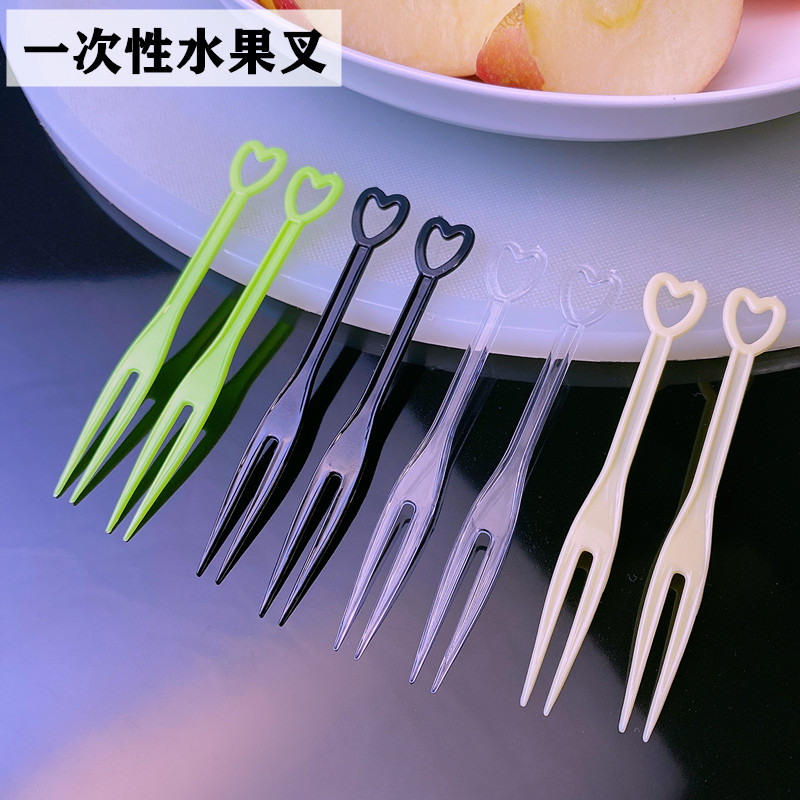 一次性水果叉心形透明塑料