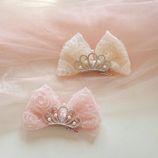 儿童发夹皇冠立体大蝴蝶结宝宝顶夹生日发卡女孩公主头饰发饰礼盒