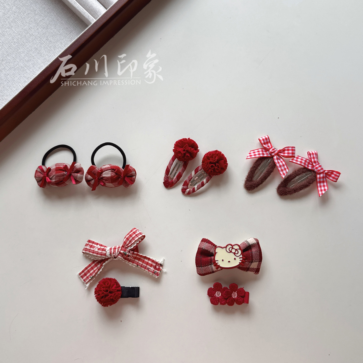 2025秋冬新款儿童发饰发夹红格子糖果发圈蝴蝶结BB夹女孩头饰皮筋