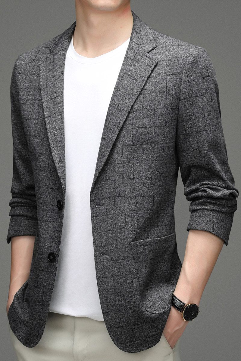 新款中青年小西服男休闲型单西外套格子商务小西装AJY2209-P185,男装西服,电商B212（原钱塘6029）