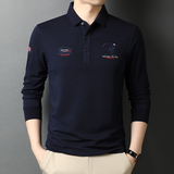 男士T恤男长袖翻领纯色刺绣体恤商务休闲宽松POLO衫QLM55152-P70，男装Polo衫，电商B212（原钱塘6029）