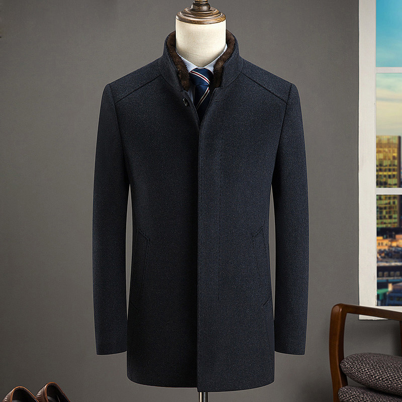 羊毛大衣男中长款脱卸羽绒内胆水貂领爸爸冬装毛呢外套L718-P280，男装毛呢大衣，电商B212（原钱塘6029）