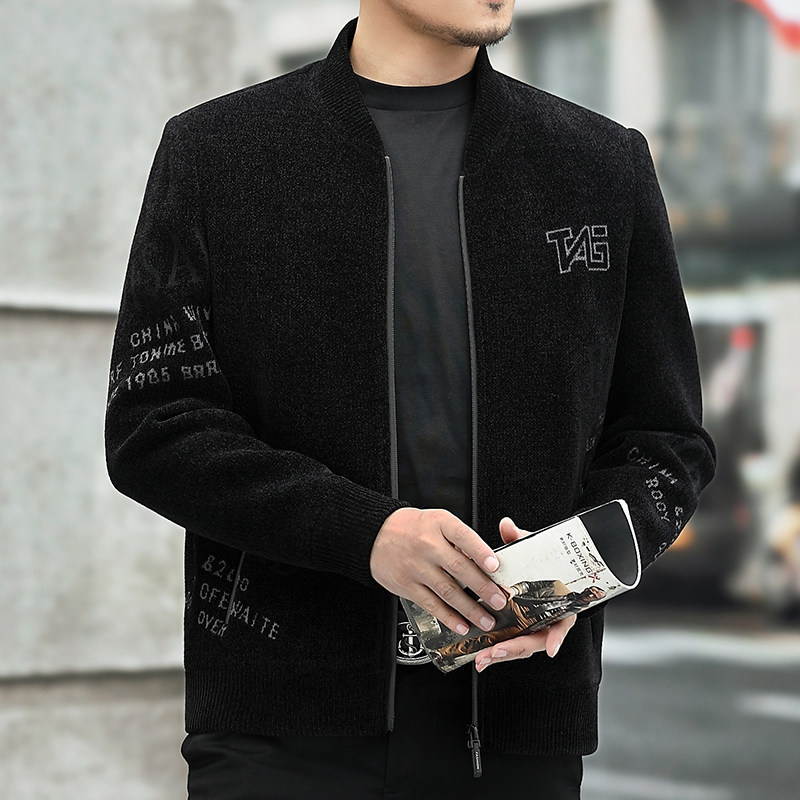 棒球领夹克男外套加棉冬季中年男士休闲上衣罗纹袖口Q682111-P320图片