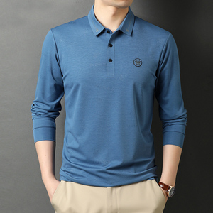长袖T恤男绣标翻领POLO衫中年男士商务休闲纯色打底衫D8211-P80图片