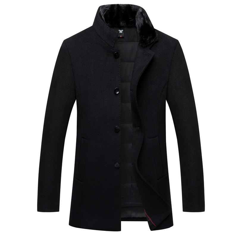 羽绒服男中长款羊毛呢子外套冬季加厚水貂领冬装爸爸装Q803-P480图片