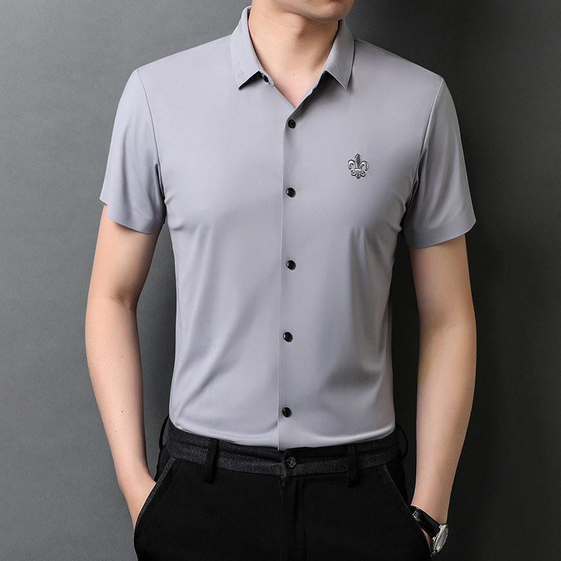 休闲免烫短袖衬衫男夏季新款男士时尚百搭纯色半袖衬衣D2219-P80,男装衬衫,电商B212（原钱塘6029）