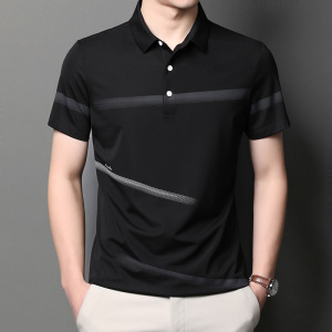 夏季新款中年男士条纹短袖T恤爸爸夏装宽松半袖体恤衫YT12133-P75图片