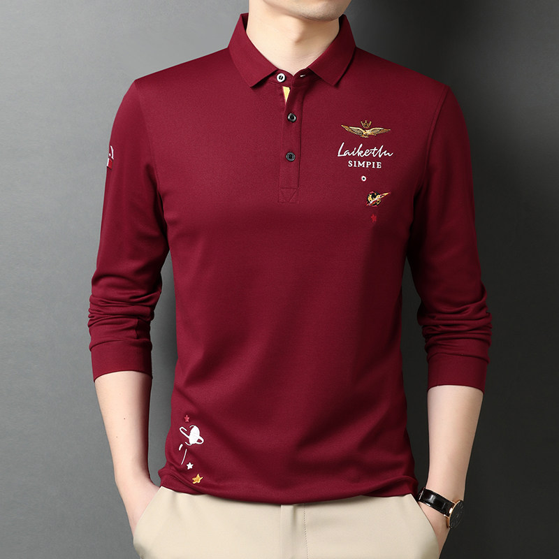 男士2021秋季新款长袖休闲t恤中青年polo衫翻领体恤QLM55154-P80,男装Polo衫,电商B212（原钱塘6029）
