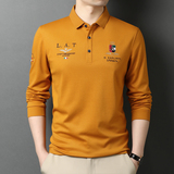 商务休闲长袖刺绣翻领Polo衫男士2021秋季打底T恤QLM55137-P80，男装Polo衫，电商B212（原钱塘6029）