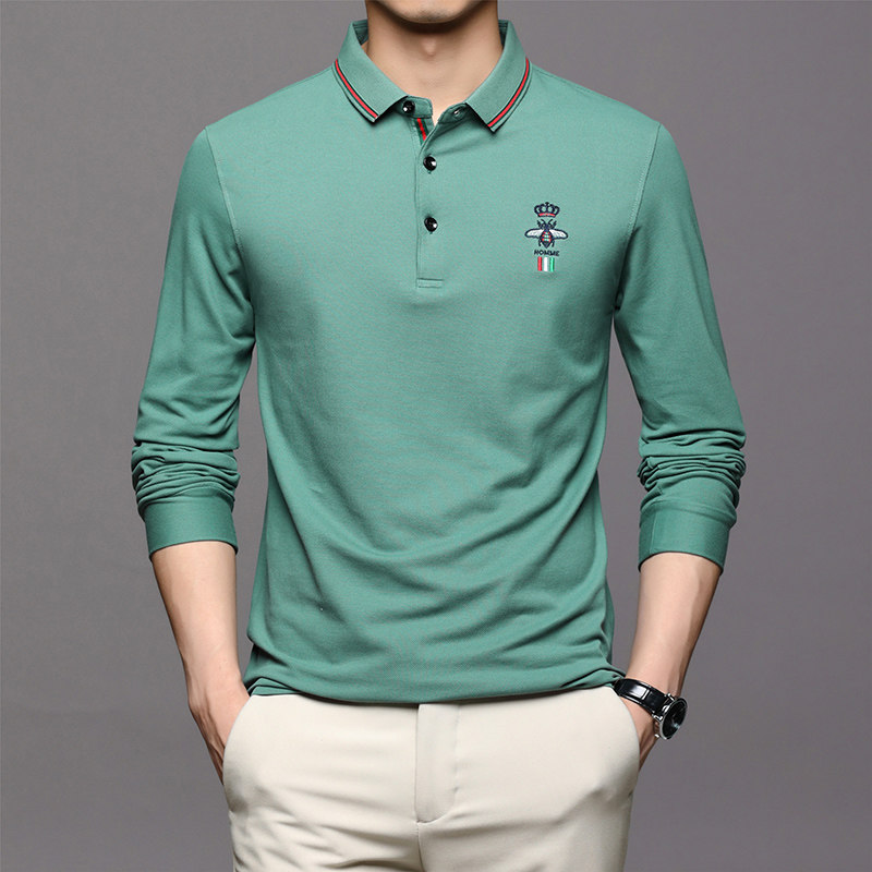2021秋季新款POLO衫男宽松纯色纯棉刺绣徽章长袖t恤LJ8241-P70,男装T恤,电商B212（原钱塘6029）