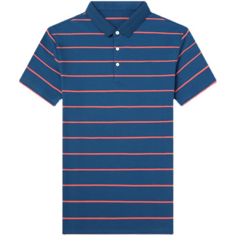 短袖t恤男翻领polo衫条纹T恤中年商务薄款衣服爸爸装QLM88109-P75,男装T恤,电商B212（原钱塘6029）