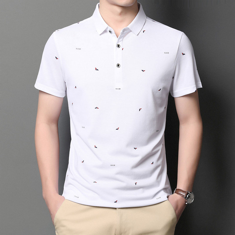 夏季短袖T恤男薄款翻领上衣中年男士休闲碎花体恤衫YT186015-P75,男装T恤,电商B212（原钱塘6029）