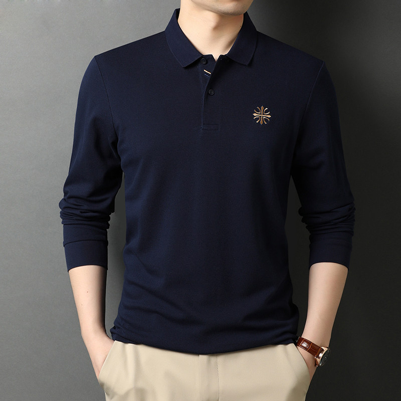 男士纯棉长袖t恤春秋男装商务休闲纯色绣标打底polo衫D6617-P75图片