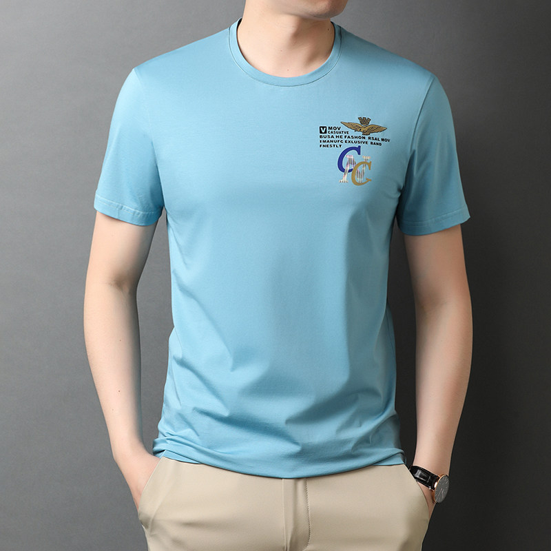 纯棉t恤短袖男2021秋季潮流印花半袖上衣服打底衫QLM88205-P70,男装T恤,电商B212（原钱塘6029）