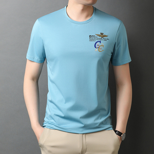 纯棉t恤短袖男2021秋季潮流印花半袖上衣服打底衫QLM88205-P70图片