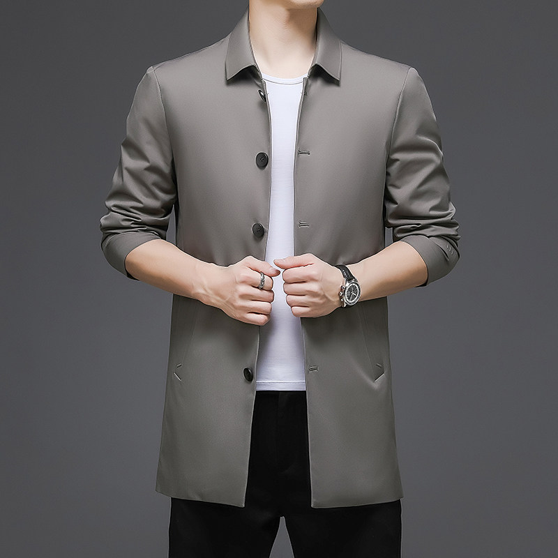2021秋季新款男士纯色中长款休闲风衣翻领外套男装KCN226-68图片