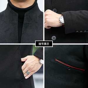 羊毛大衣男中长款双面呢秋冬男士休闲单排扣立领毛呢L2156-P340图片