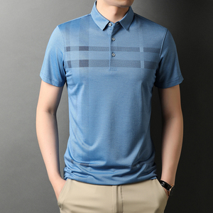 短袖t恤男夏季新款中年人翻领T恤纯色条纹t桖爸爸装QLM88136-P70图片
